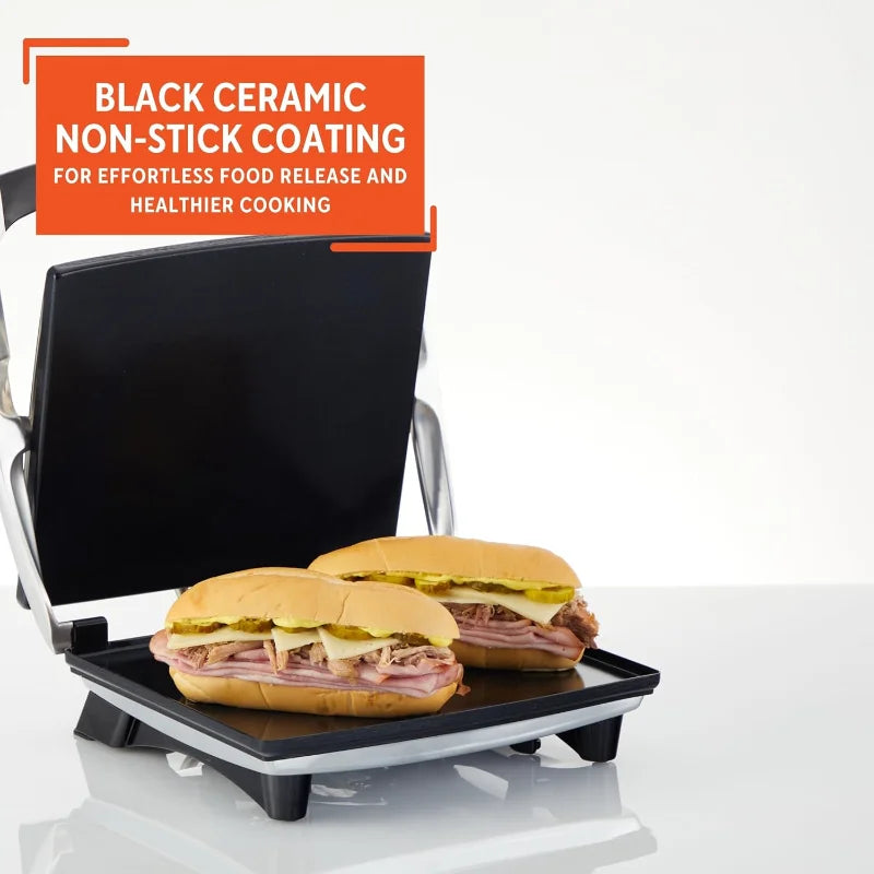 IMUSA Stainless Steel Panini Press Sandwich Maker Ceramic Nonstick Plates