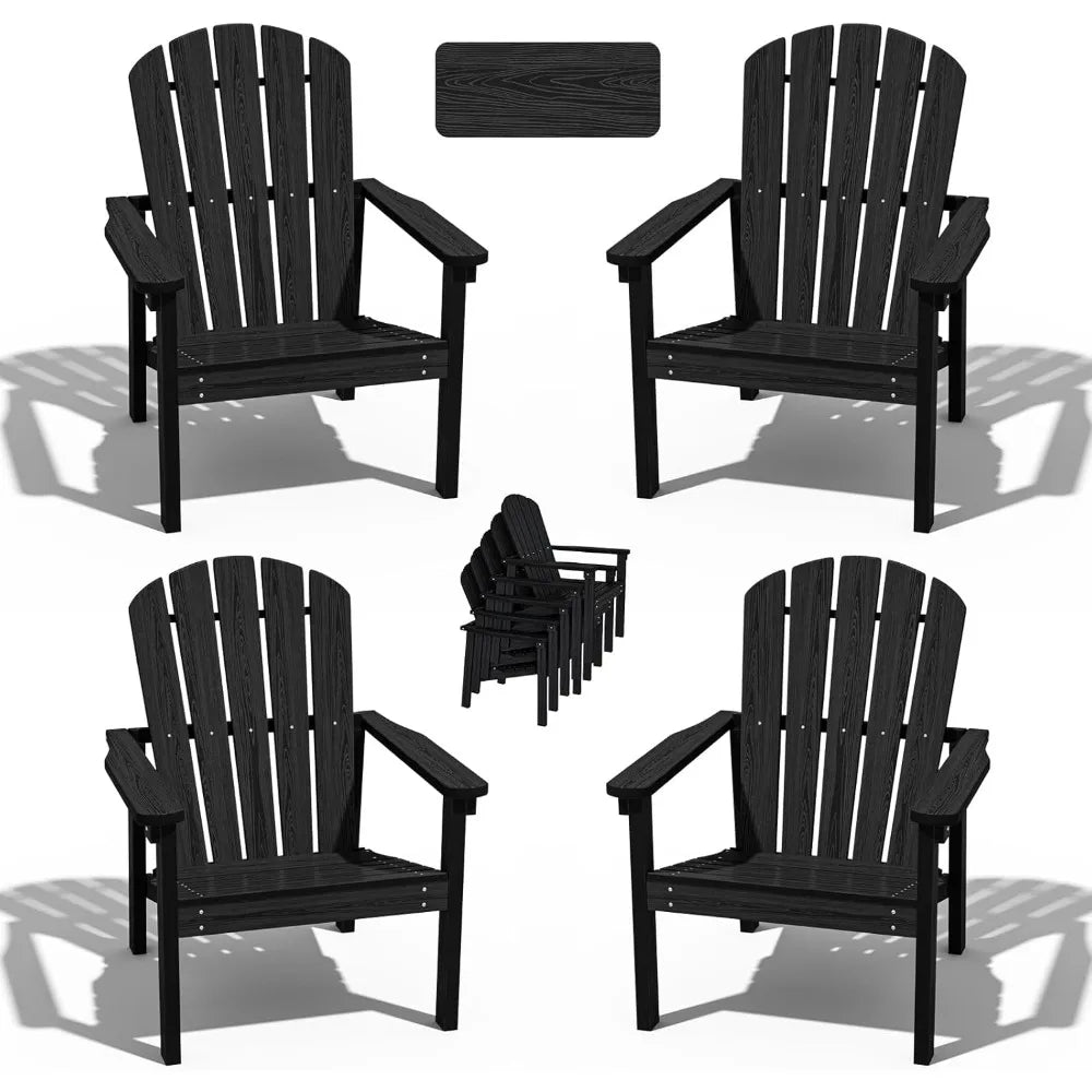 Compact Stackable Adirondack Chairs Set of 4, 26.3" Wide HDPE Outdoor Patio Chairs - Durable, Space-Saving Design for Porch