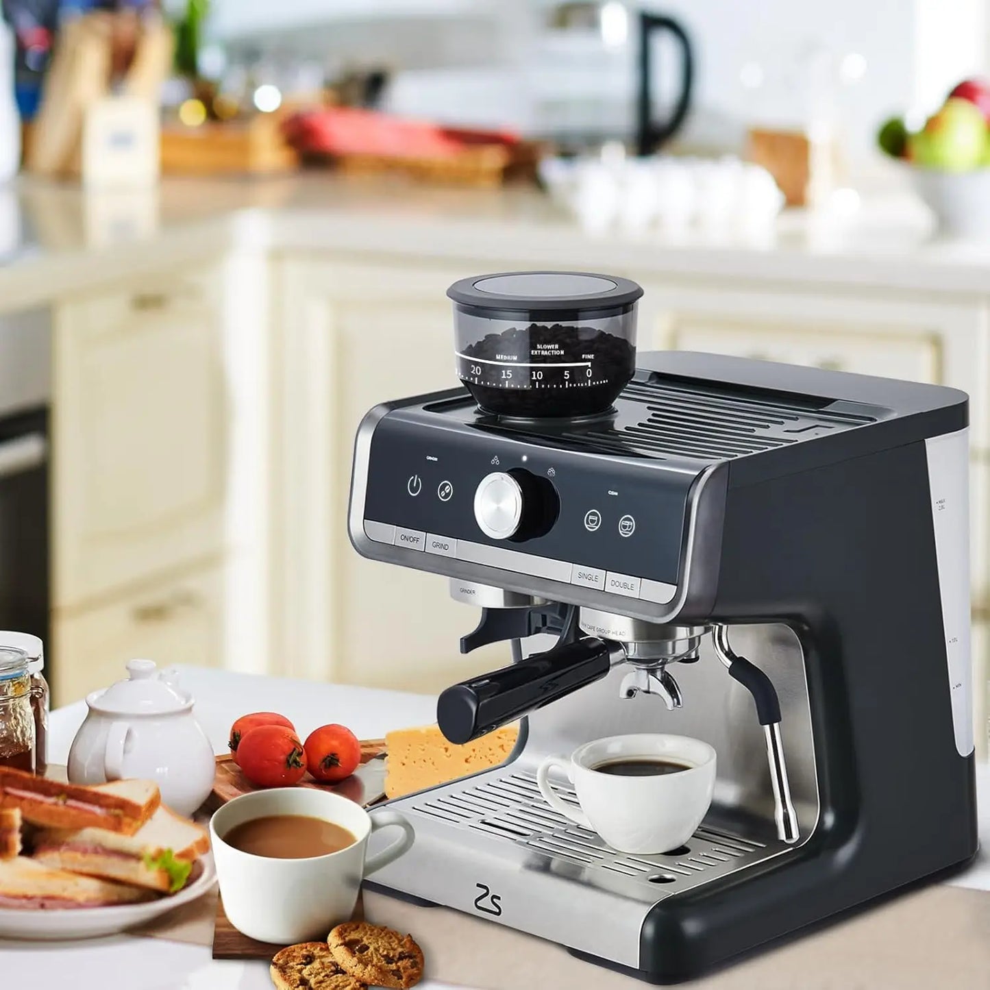 Acekool Espresso Machine With IndustrialStrength Burr Grinder And Premium Frother