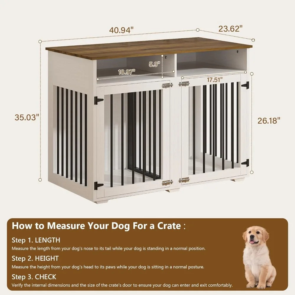 Dog Crate Furniture For Two Dogs With Storage Compartment Indoor Kennel Doors