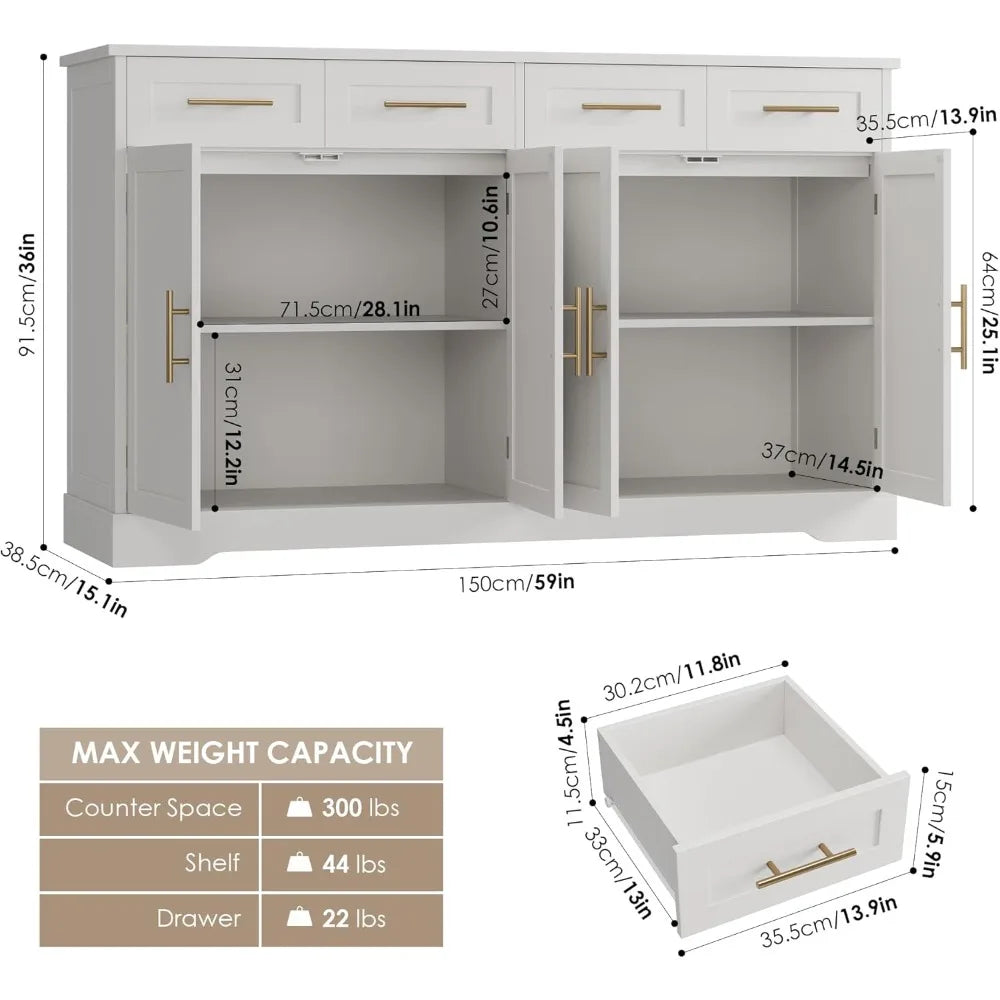 Tongyue Modern Dining Buffet Sideboard with Four Drawers and Storage