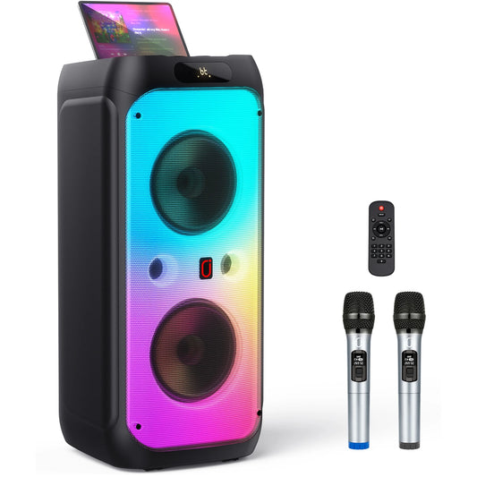 FanFun 500W Bluetooth Karaoke Speaker With LED Party Light And 2 Microphones