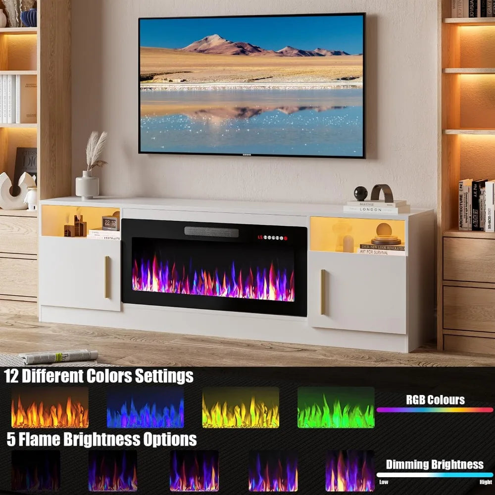 Fireplace with TV Stand 36" inch Electric Fireplace Up to 80" TVs, LED Light Entertainment Center, 70" Modern Wood High Gloss w