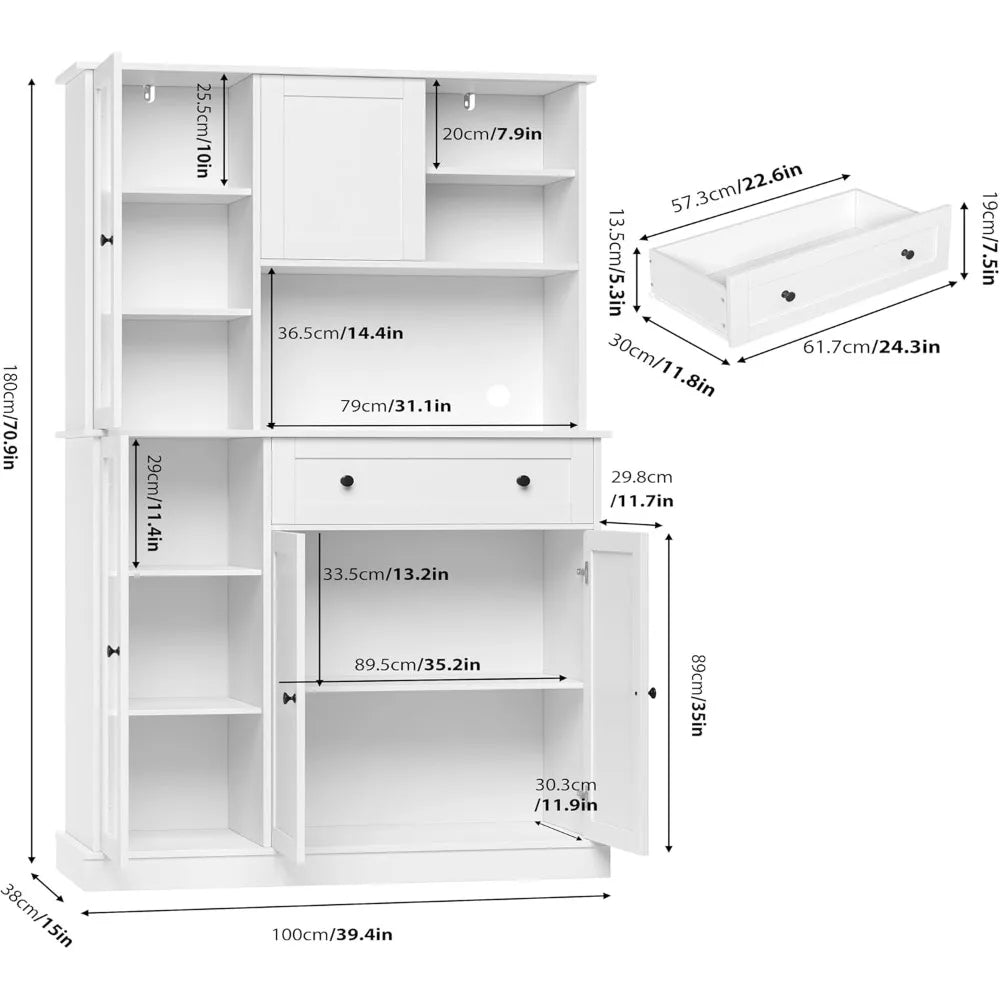 Pantry Cabinet With Sliding Door And MicrowaveShelf For KitchenStorage Organization