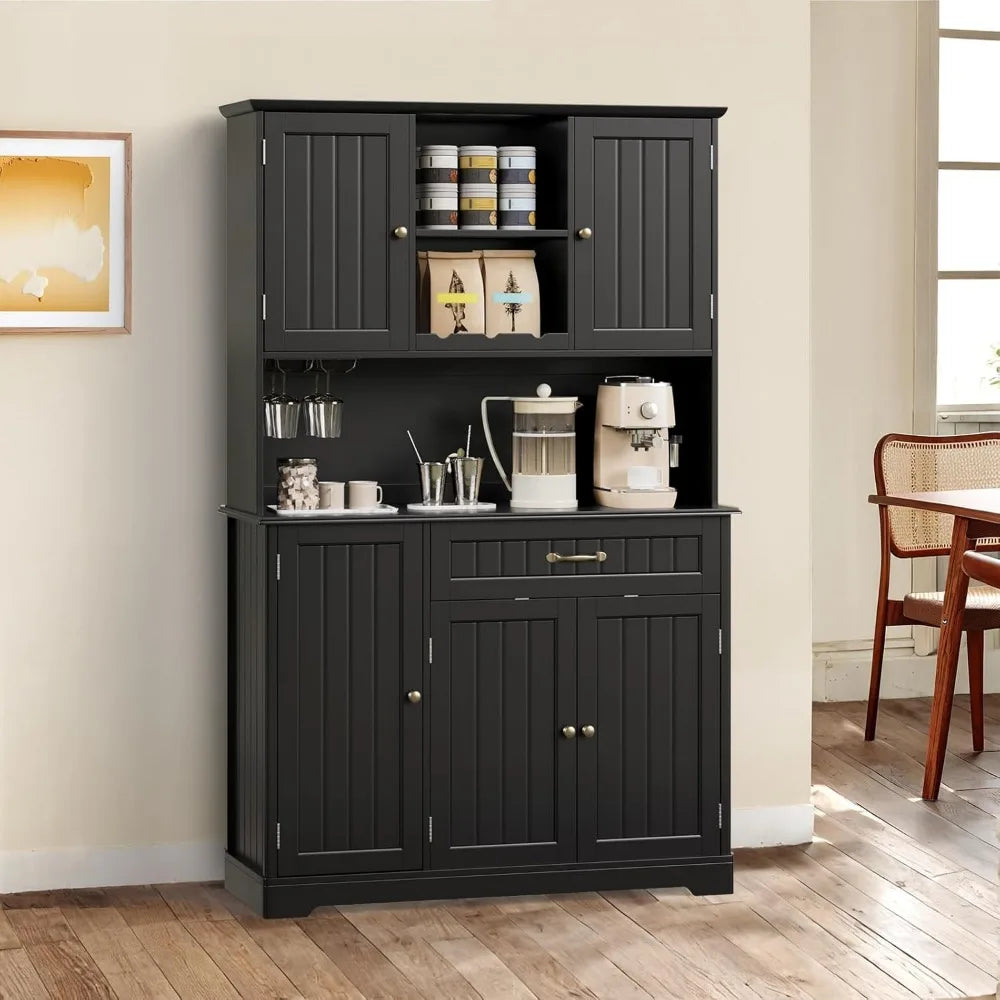 Tall Kitchen Pantry Cabinet With Microwave Shelf And Storage