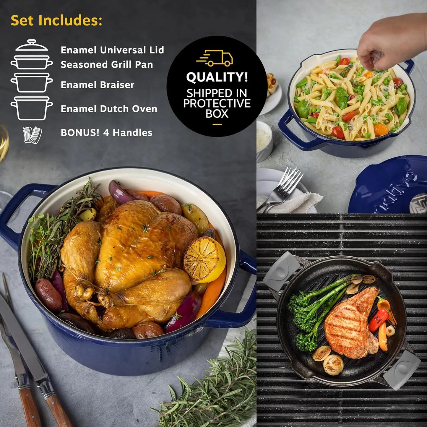 Todays Home Goods 5Pc Stackable Cast Iron Cookware Set Enamel