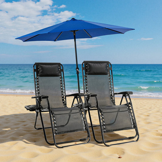 JHK Zero Gravity Recliner Set Of 2 Portable Outdoor Patio Lounge Chairs With Cup Holders