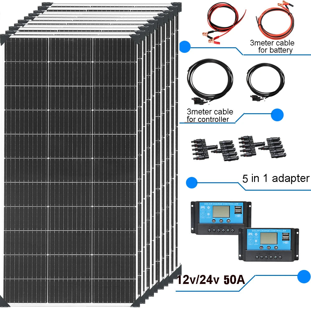 Xinpuguang 1200W Monocrystalline Solar Panel Waterproof For Camping RV Boat