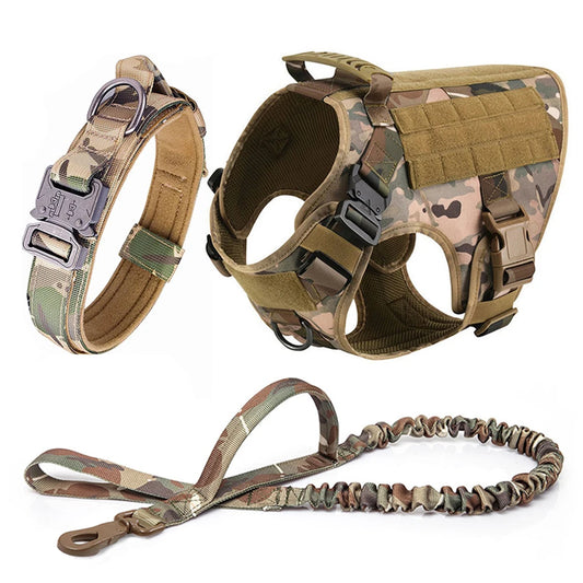 PETRAVELCN Tactical Dog Harness Vest Leash Set for Medium to Large Dogs Military Style