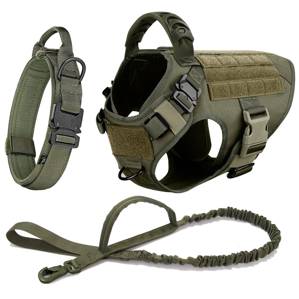 PETRAVELCN Tactical Dog Harness Vest Leash Set for Medium to Large Dogs Military Style