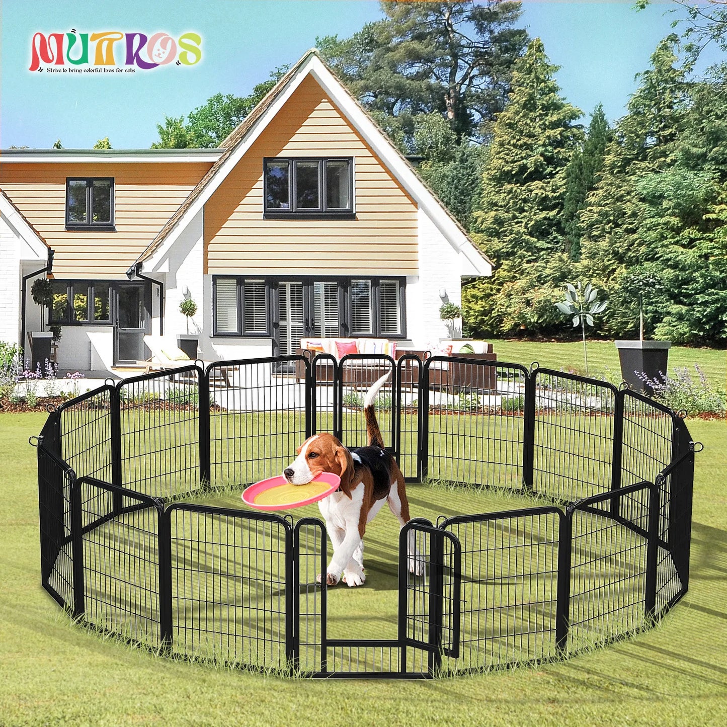 Dog Playpen With Door WeatherResistantAllSeason Foldable Iron Pet Fence Enclosure