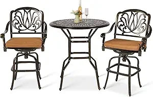 DAFIFY 3-Piece Patio Swivel Bar Stool Set All-Weather Aluminum Furniture