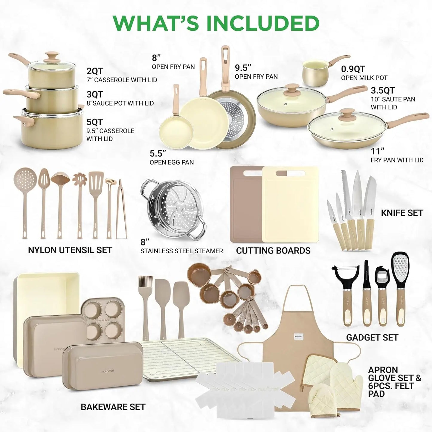 54-Piece Marble Non-Stick Cookware And Bakeware Set For Professional Home Kitchen Collection