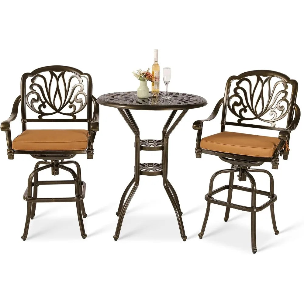 DAFIFY 3-Piece Patio Swivel Bar Stool Set All-Weather Aluminum Furniture