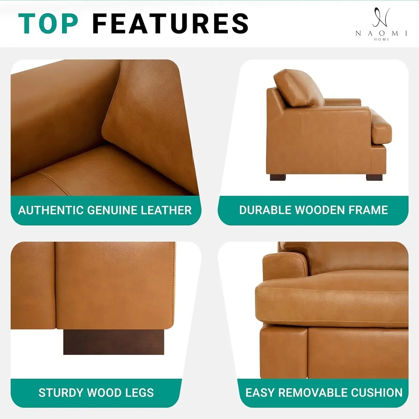 Siggy Genuine Leather Sofa Set of 3 with Feather Cushions