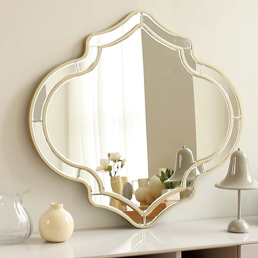 Framed Glass Wall Mirror With Rim Art Accent For Hallway