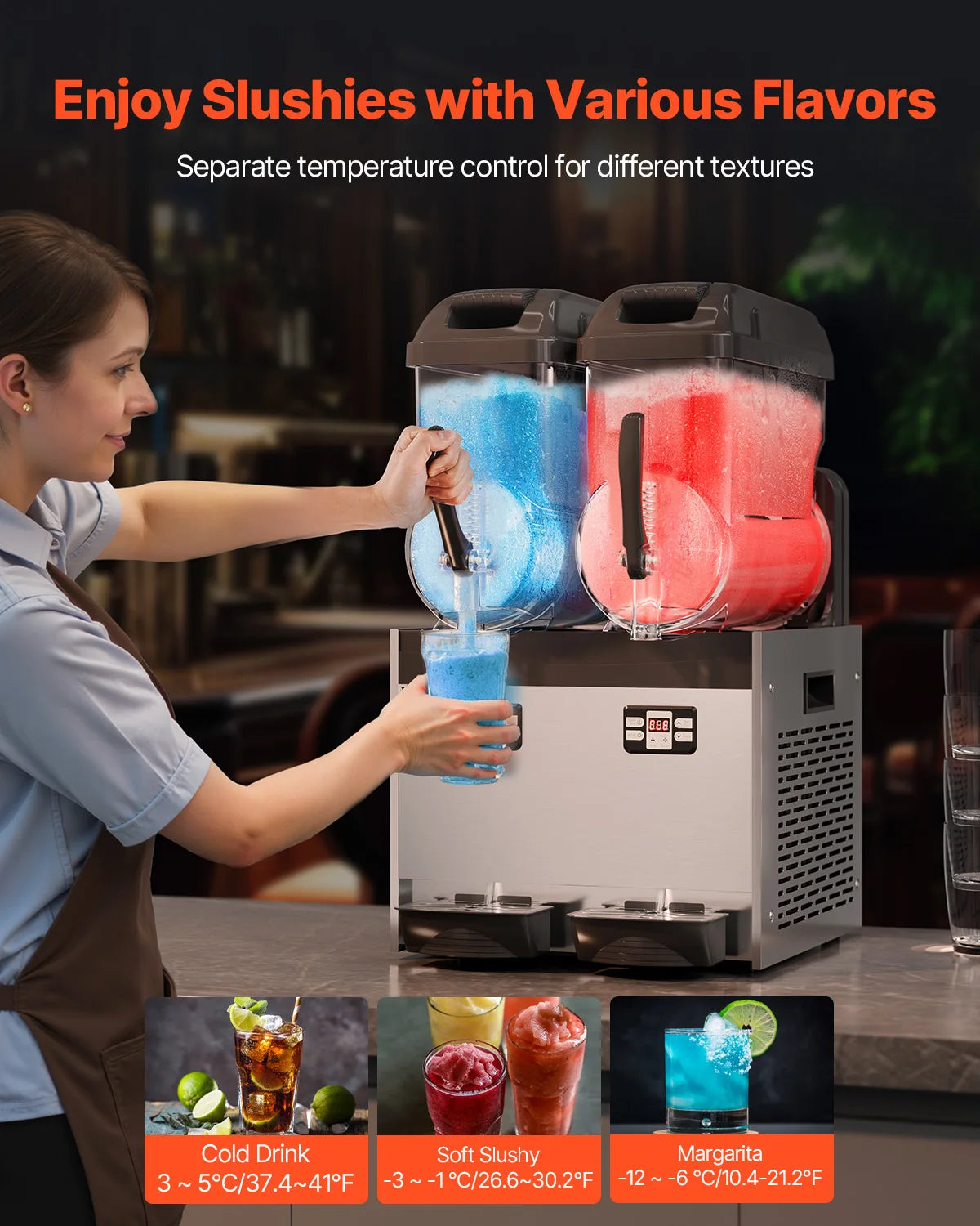 VEVOR Slushy Machine Commercial Stainless Steel Margaritas And Frozen Drinks