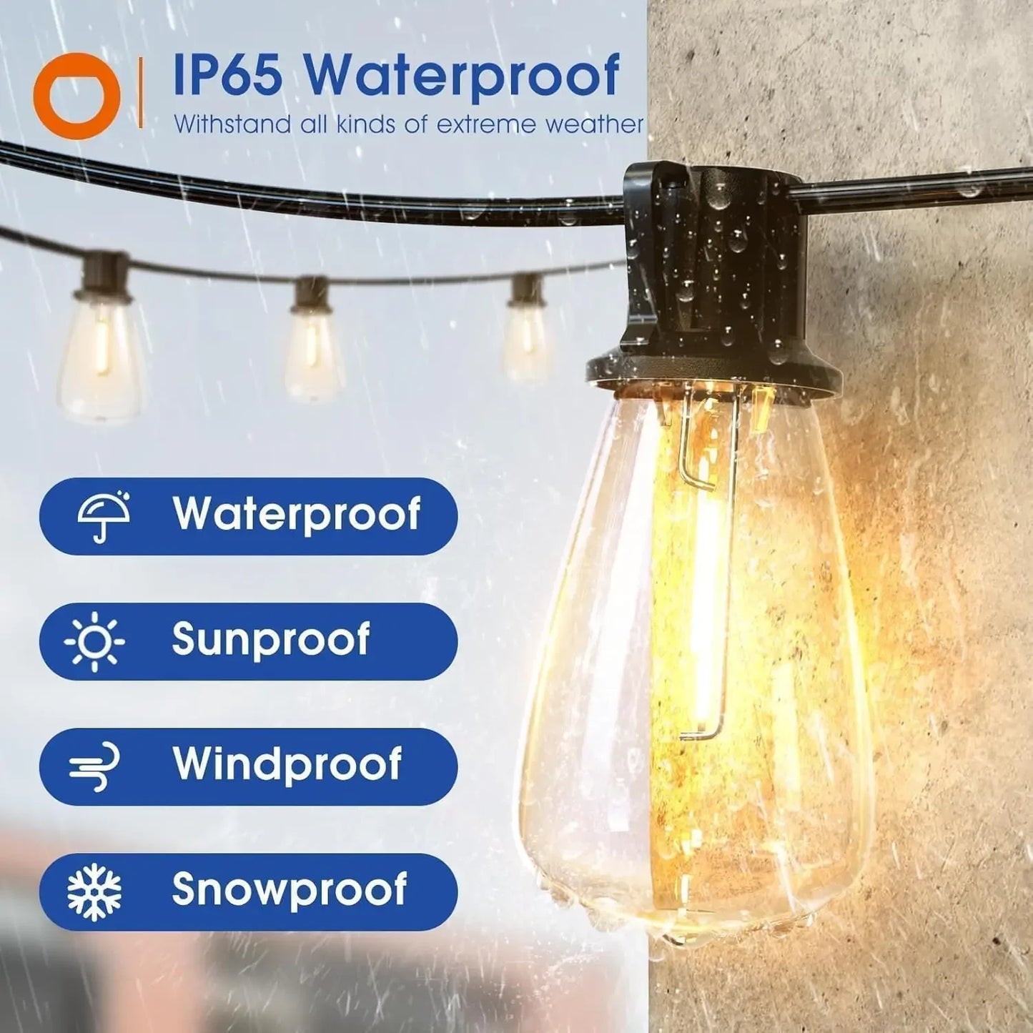 MIMIRGB LED Outdoor String Lights Waterproof Dimmable Shatterproof Bulbs ST38 For Patio