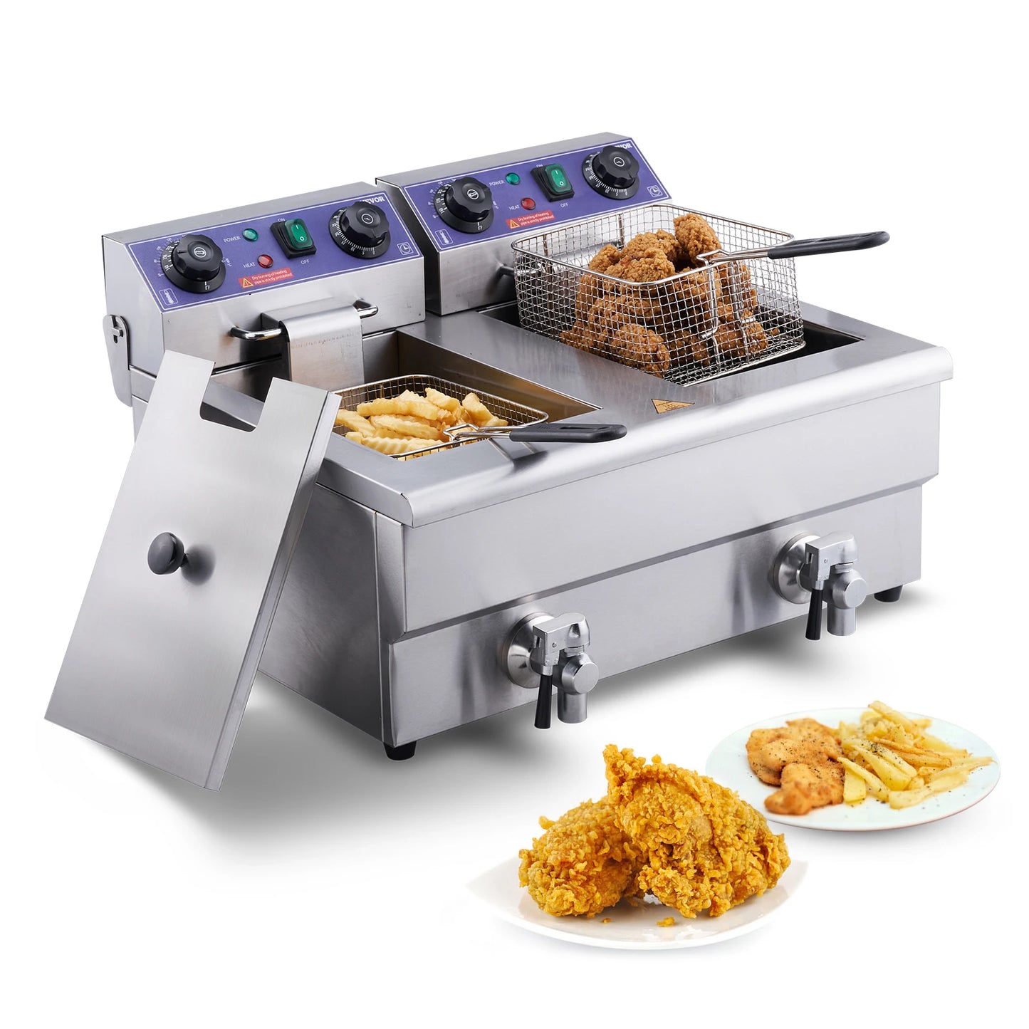 SucceBuy Electric Deep Fryer Dual Removable Tanks 12L 5000W Commercial