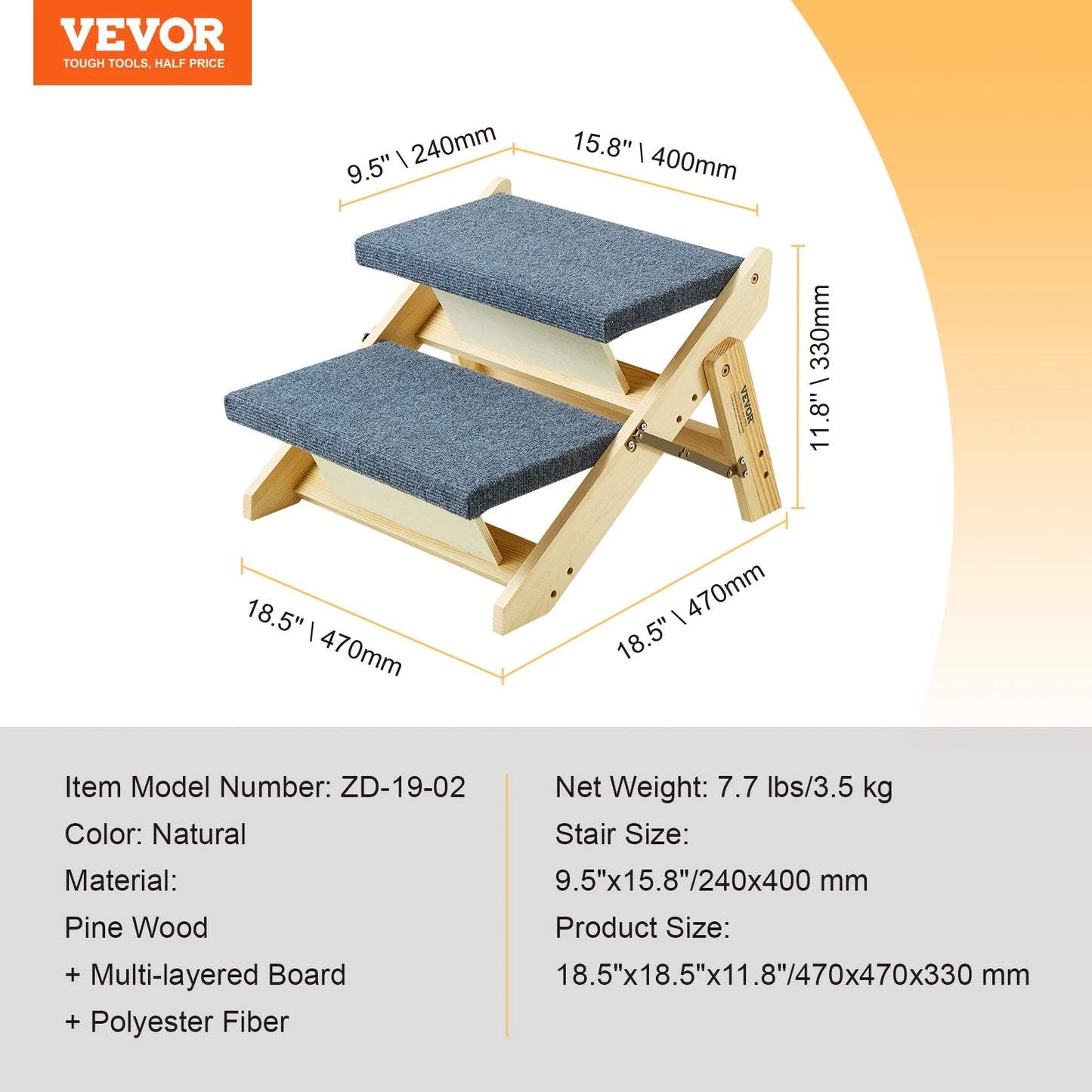 SucceBuy Wooden Pet Steps and Ramp Combo 2-in-1 Design Foldable Access for Beds Steps Structure for Pets of Small to Large Size