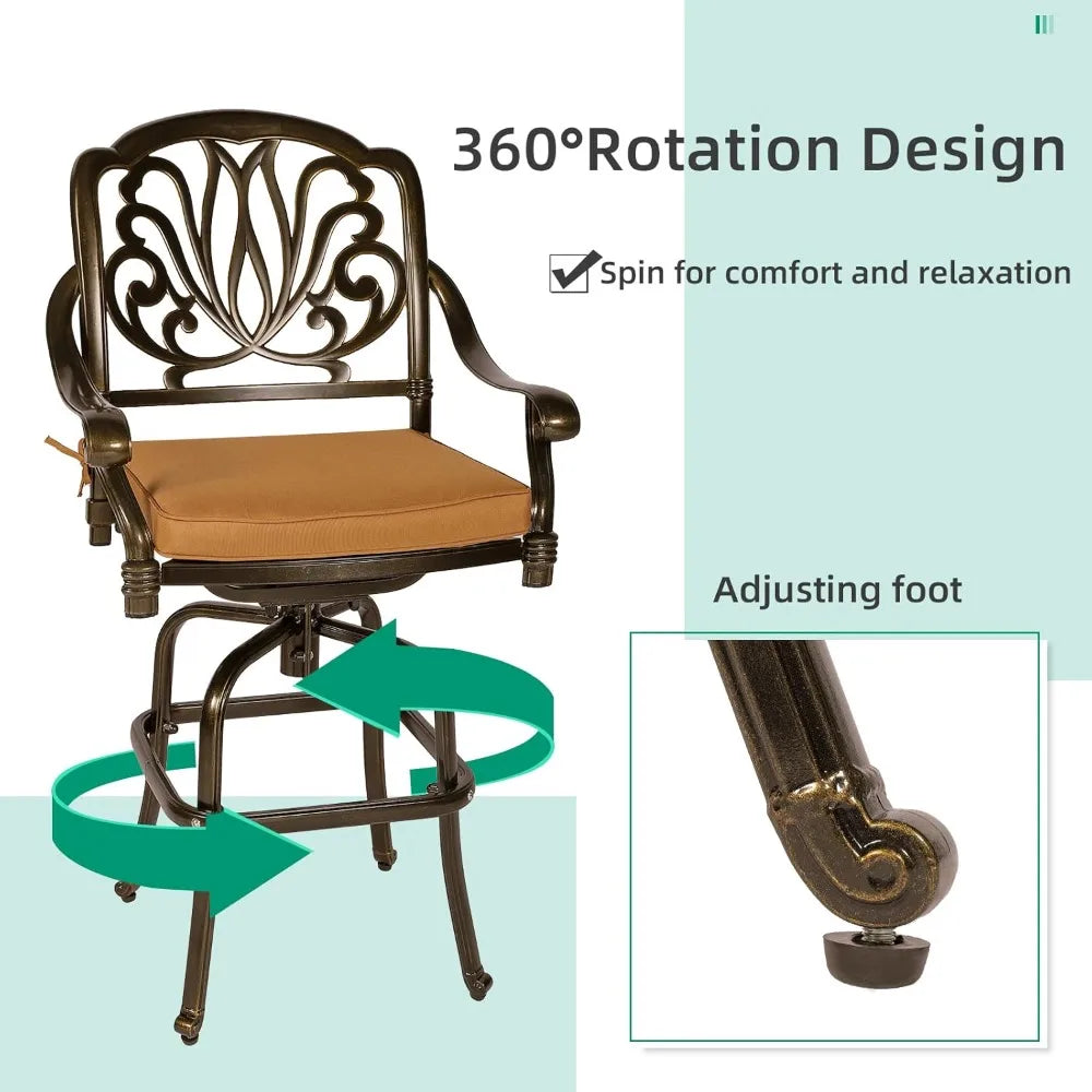 DAFIFY 3-Piece Patio Swivel Bar Stool Set All-Weather Aluminum Furniture