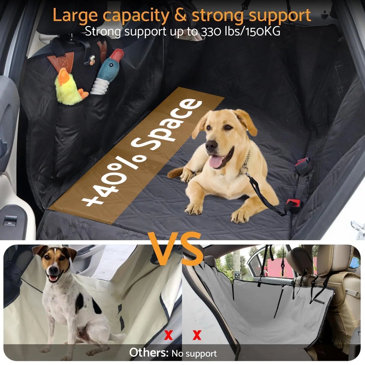 Dog Car Seat Cover for Back Seat,Hard Bottom Back Seat Extender for Dogs,Waterproof Dog Hammock with Mesh Window,Large Space