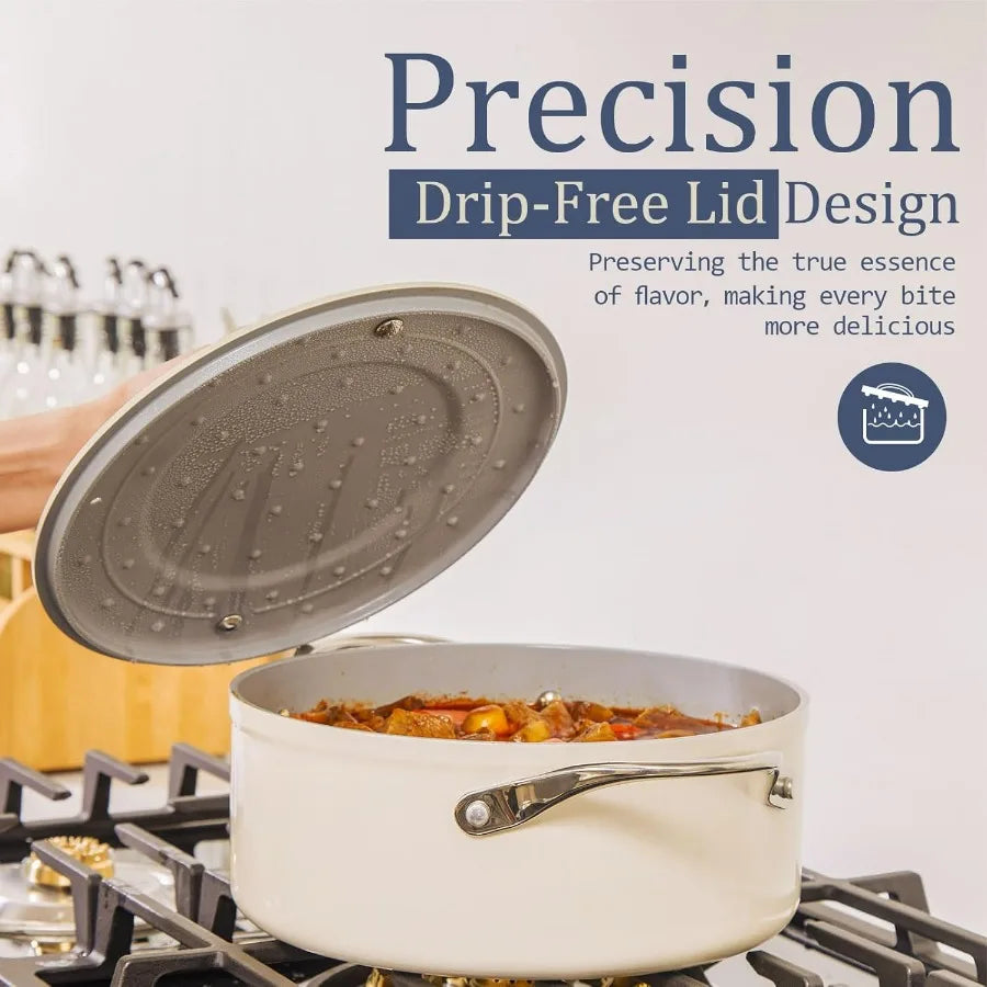 Dutch Oven With Lid Nonstick Ceramic Coated For Even Heating