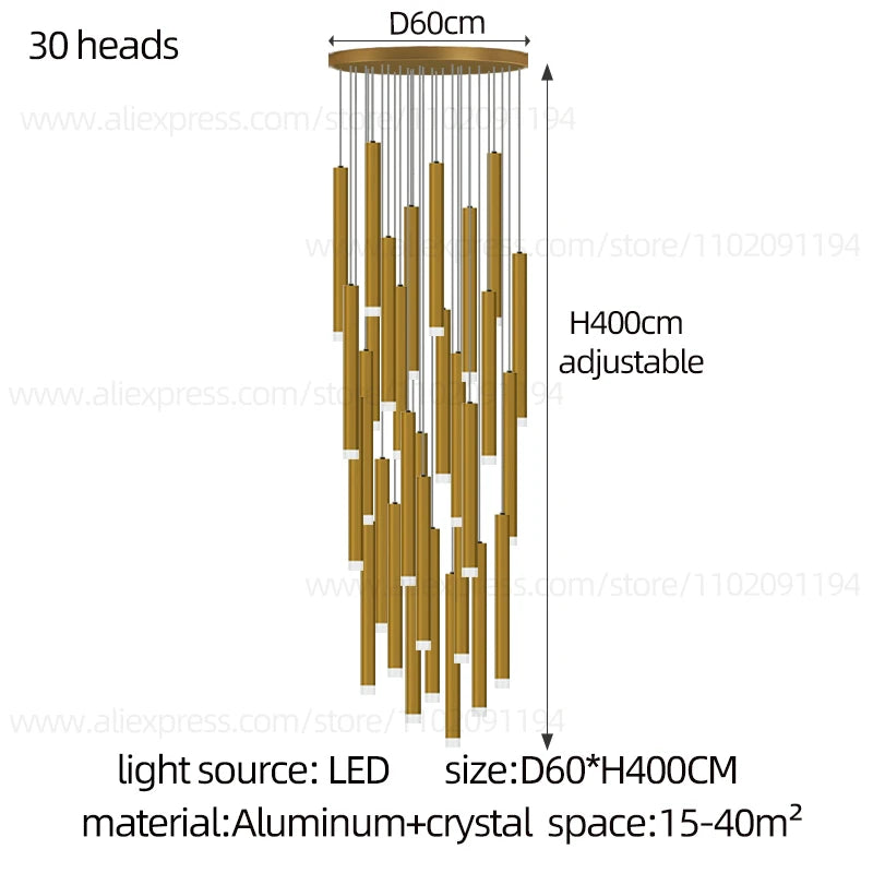 Led Luxury staircase Chandelier Gold Column Long Lamp Duplex Building Modern Living Room Chandelier Villa Penthouse Chandelier