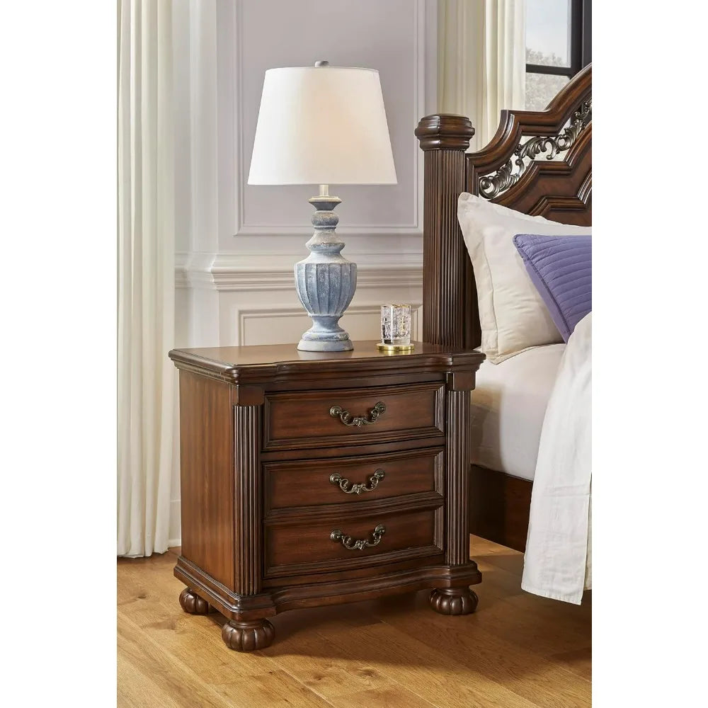 Classic Nightstand With Two Drawers Wooden Furniture Made In USA