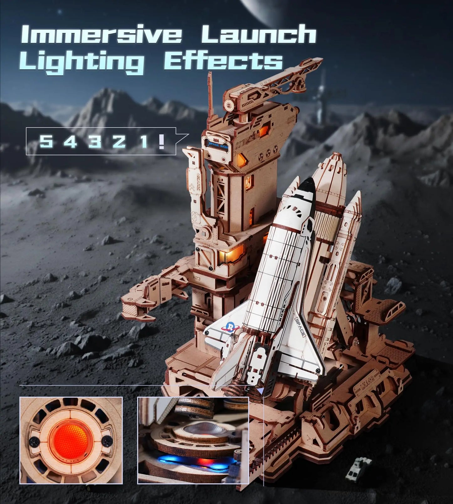 Robotime ThreeDimensional Space Shuttle Wooden Puzzle With LED Lights Educational