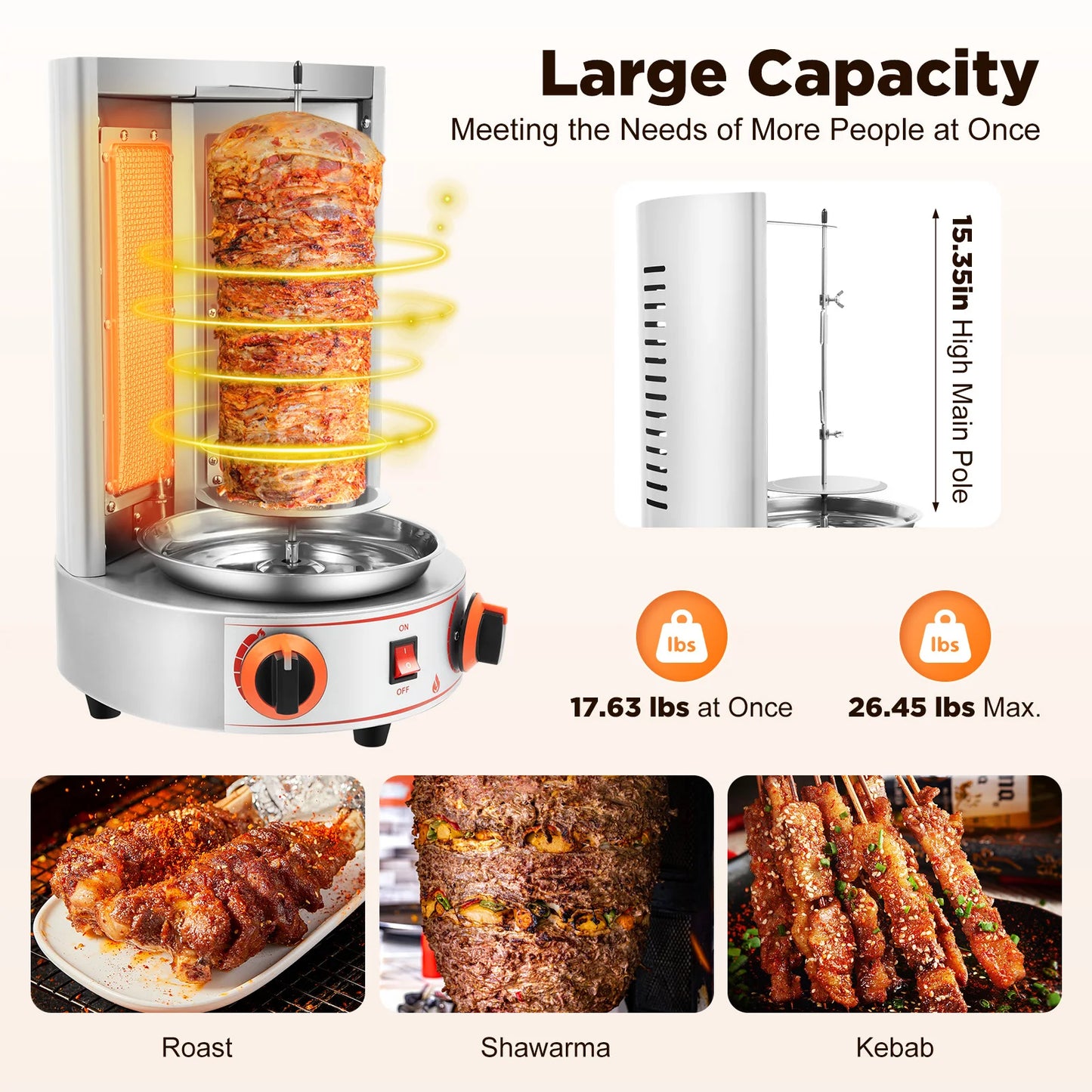 3000W Doner Kebab Machine Gas Electric Vertical Oven