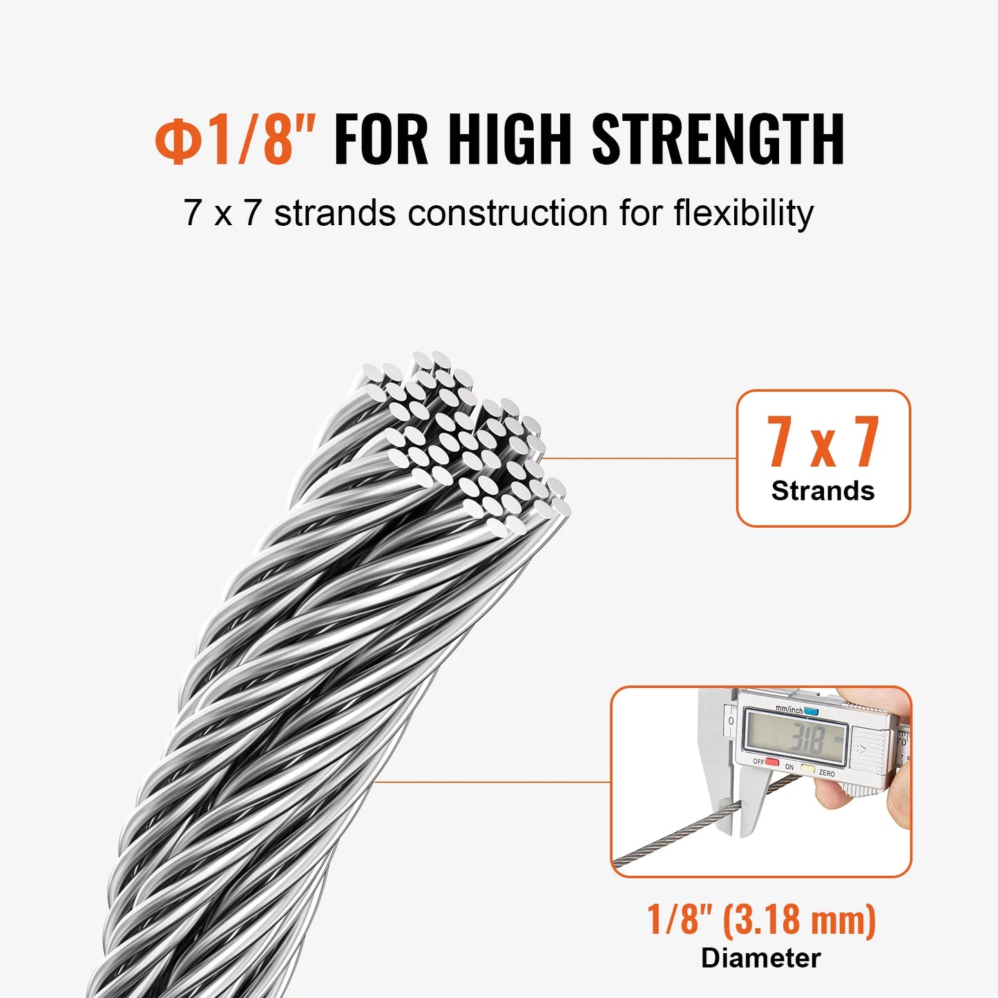 SucceBuy 600/1000ft 1/8" 7x7 Strands Wire Rope Kit with Cutter & Gloves 316 Stainless Steel Cable for Handrail Decking Fence