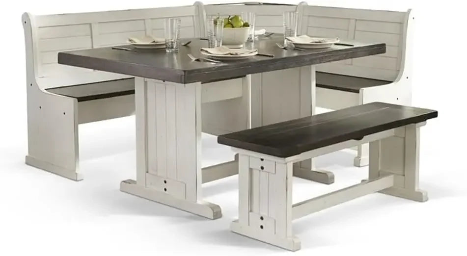 XMSJ Farmhouse Wood Kitchen Corner Breakfast Nook Set With Hidden Storage Unit For Kitchens