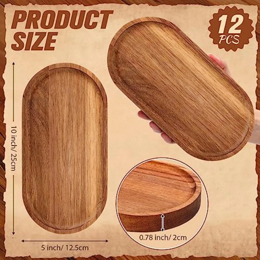 High-concerned 12 Piece Acacia Wooden Serving Trays Set