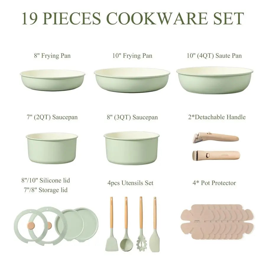 XMSJ Pots And Pans Set Nonstick Cookware With Detachable Handle