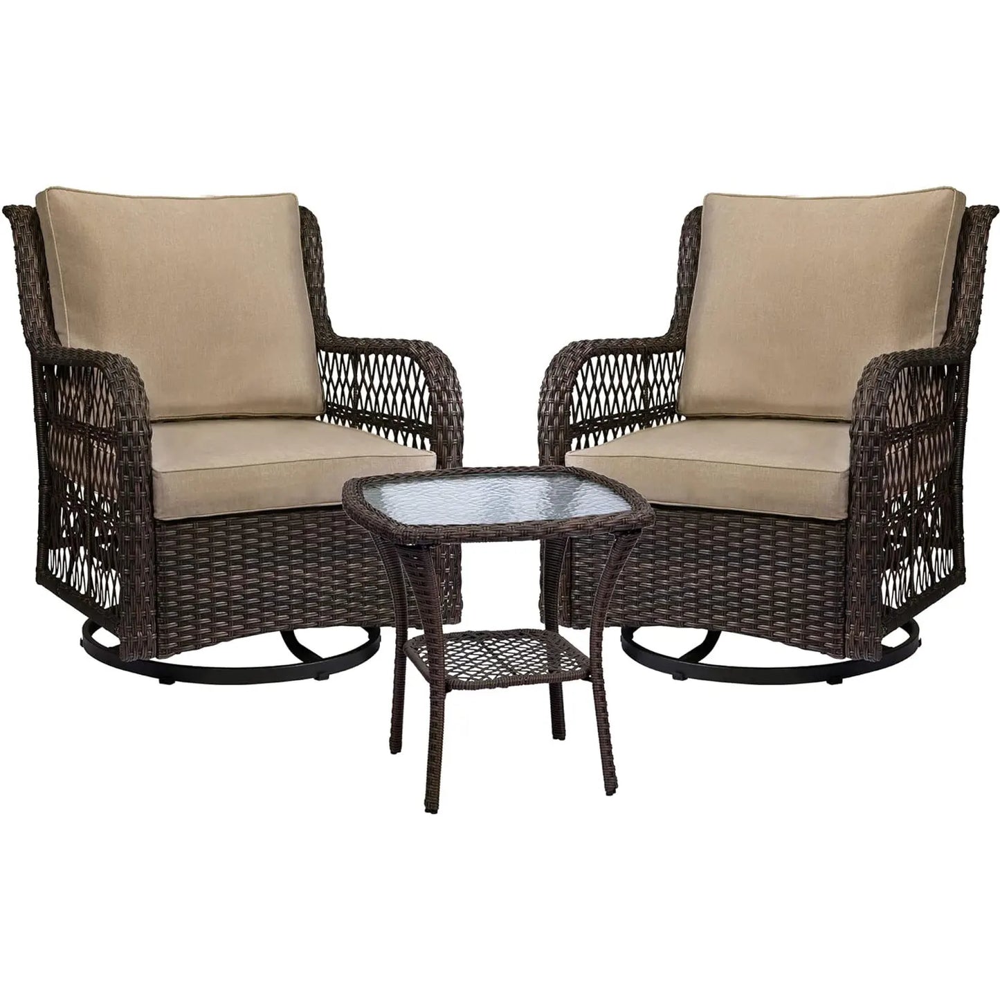 Outdoor Wicker Swivel Rocker Patio Set With Cushions
