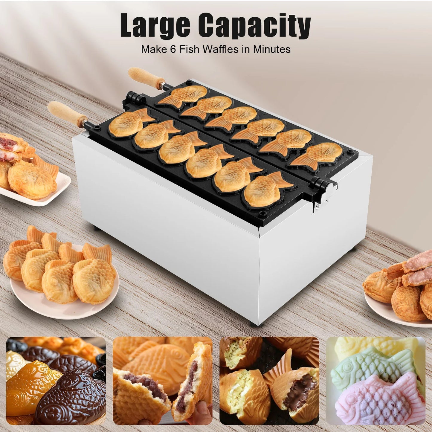 Sweetmile Fish Shape Waffle Maker With Six Slots And Nonstick