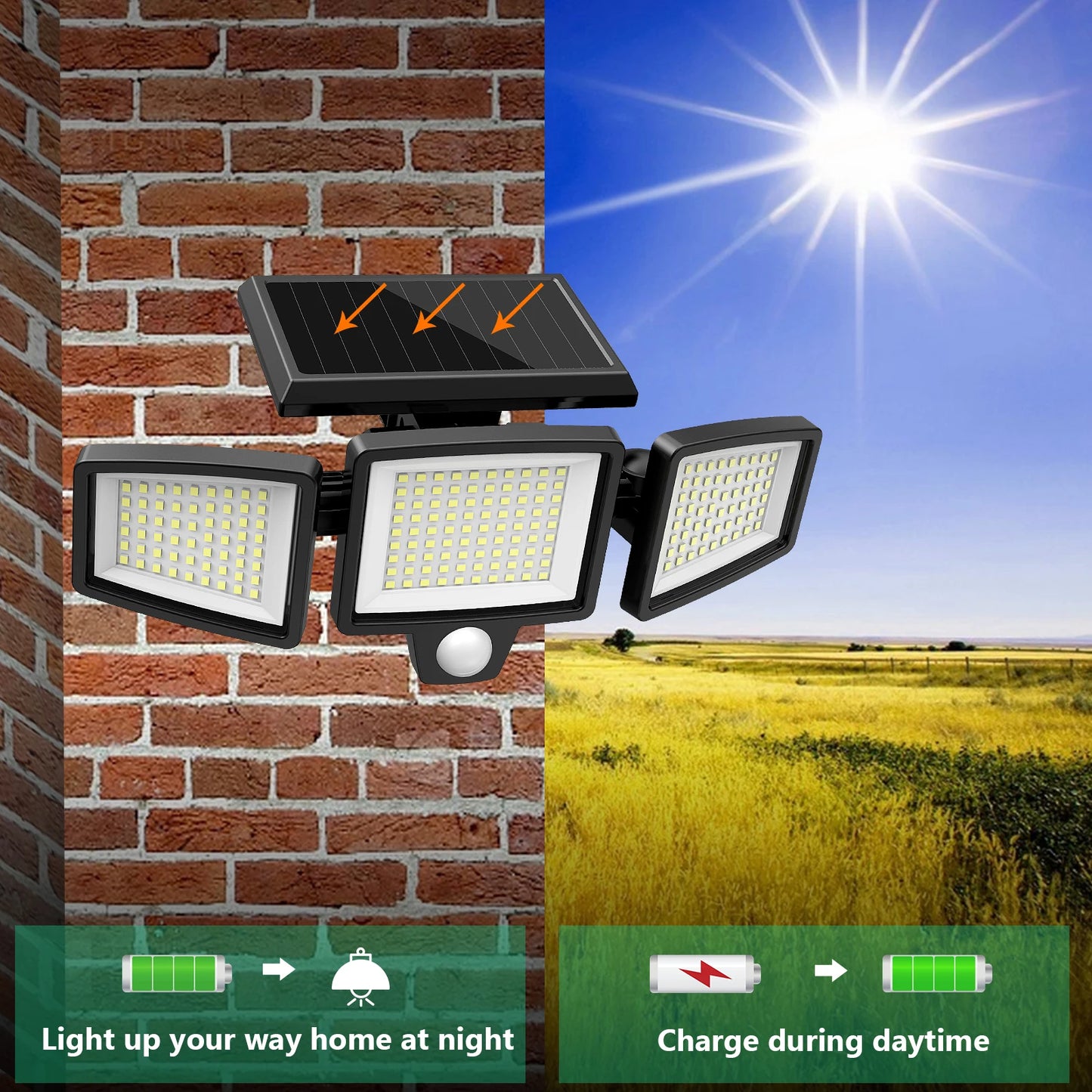 SZRSTH Three Head Outdoor Waterproof Solar Light With Motion Sensor