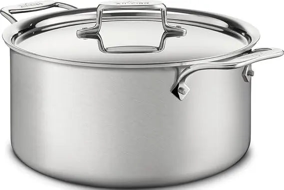 All-Clad D5 5-Ply Brushed Stainless Steel Stockpot 8 Quart Induction Oven Broiler Safe 600F Pots and Pans, Cookware Silver