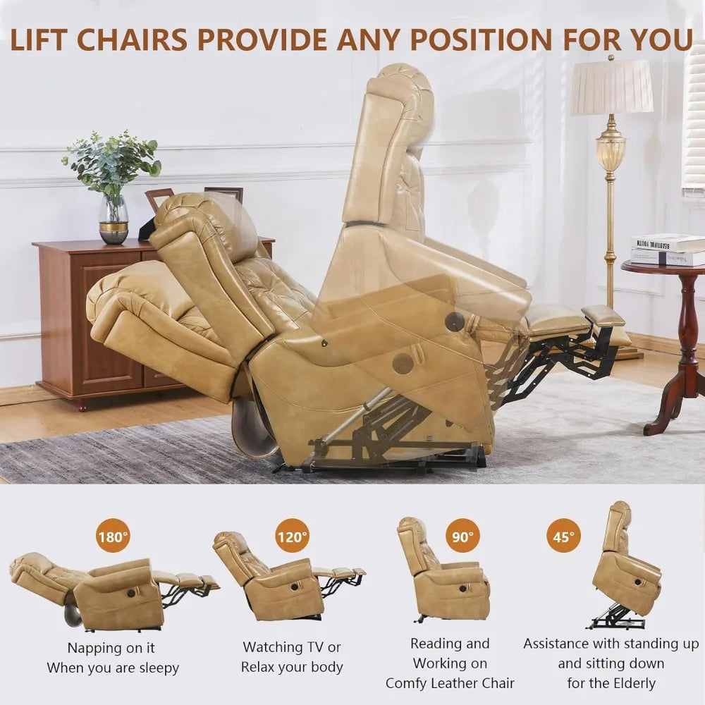 Large Power Lift Recliner Chair for Elderly, Oversized Lay Flat Recliner with Massage and Heat, Electric Lift Chair with Adjusta
