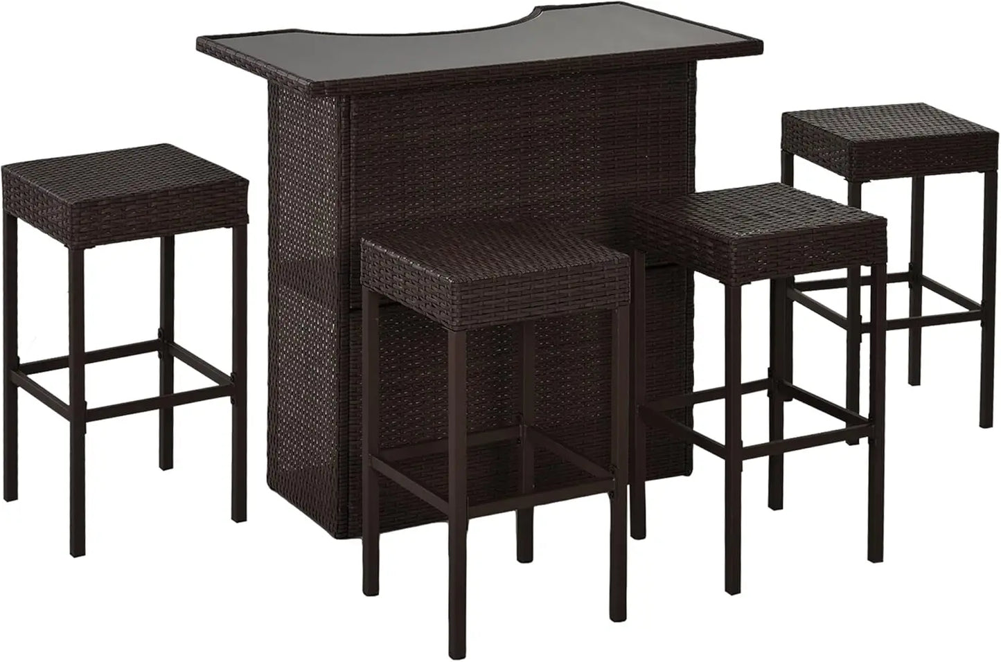 XMSJ Rattan Wicker Bar Set High Top Outdoor Table Chairs