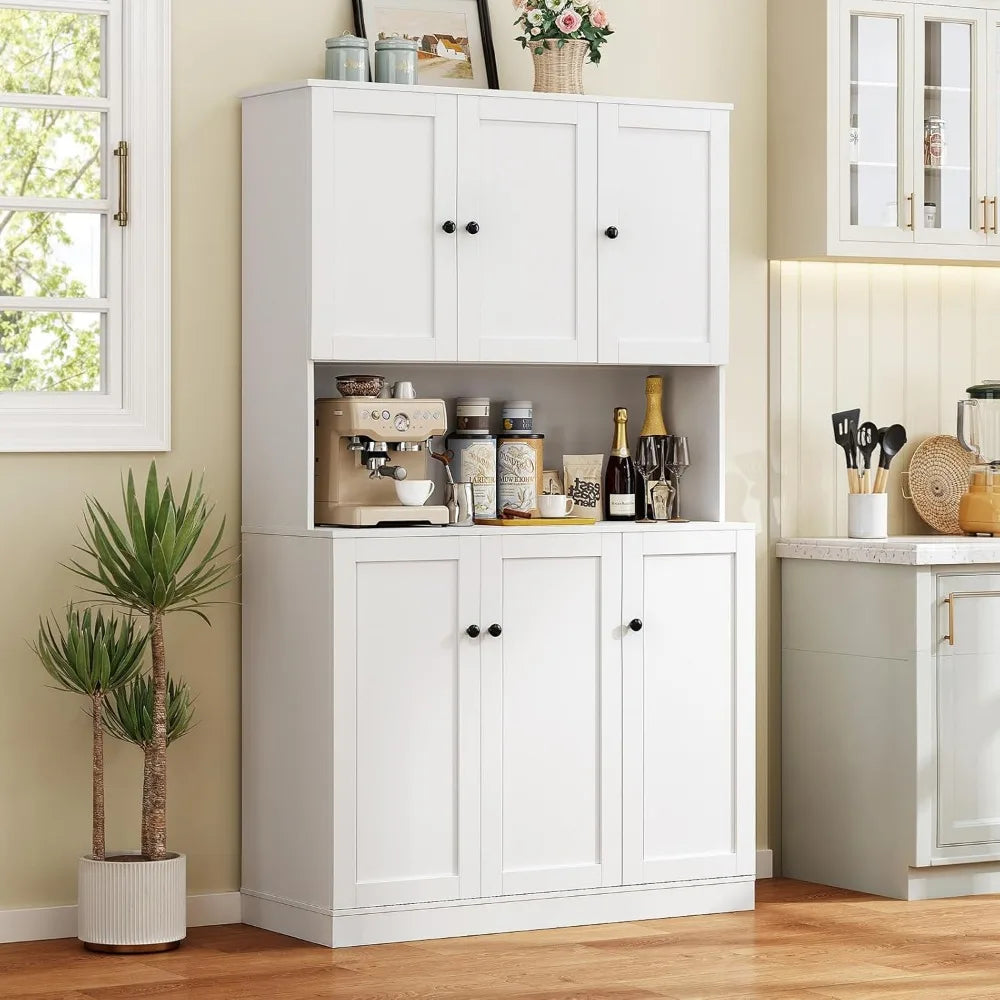 General Use Freestanding Engineered Wood Pantry Cabinet Microwave Stand DoorStorage