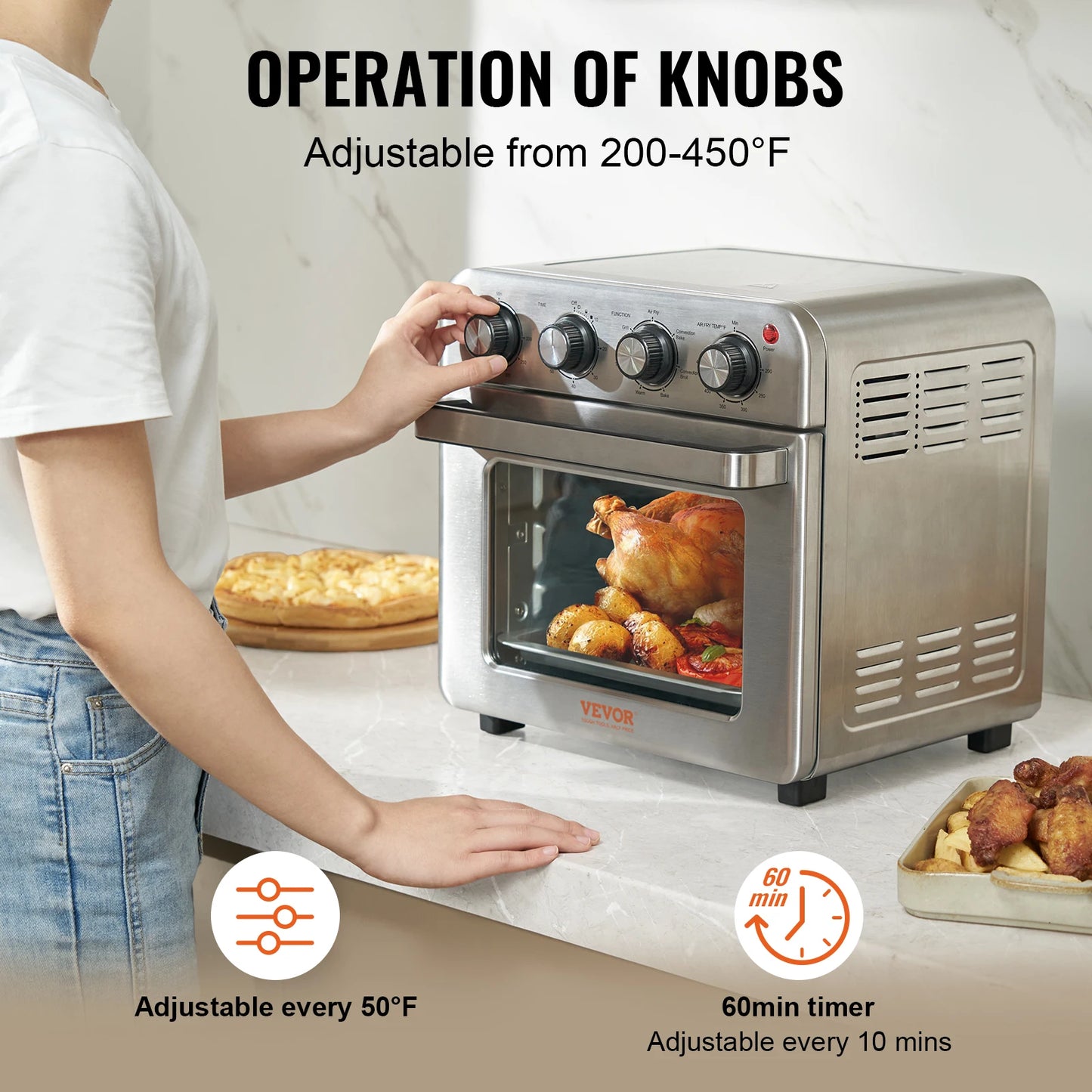 SucceBuy 18L Air Fryer Toaster Oven Stainless Steel Countertop Combo With Grill Home and Commercial Use