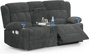 Loveseat Recliner Sofa, Manual Reclining Loveseat with Removable Armrest, Faux Leather Recliner Loveseat for Adults with 2-Tier