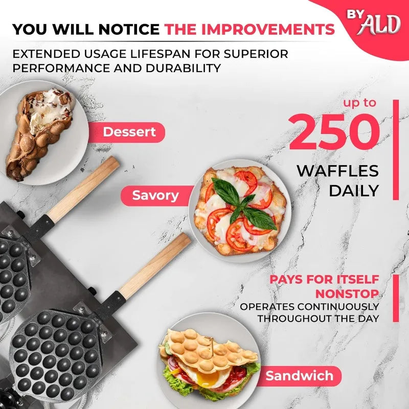 ALDKitchen Bubble Waffle Maker Machine,Bubble Waffle Iron,Egg Waffle Machine,Nonstick,2 Large Hong Kong Waffles,SWING TYPE,110V