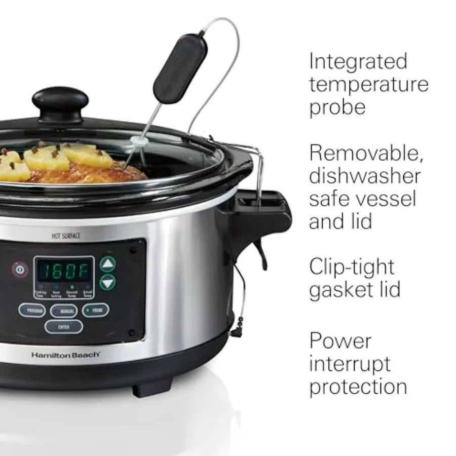 Iosn Digital Programmable Slow Cooker with Lid Lock Temperature Probe