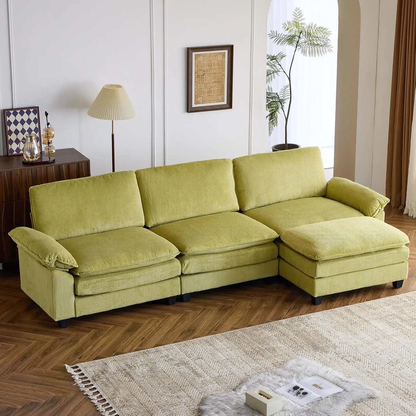 Modular Sectional Sofa With Ottoman Chenille Sleeper Upholstered Furniture