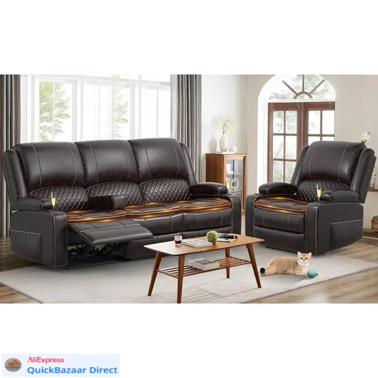 Minimalist PU Leather Recliner Sofa Set With Tiered Cushions