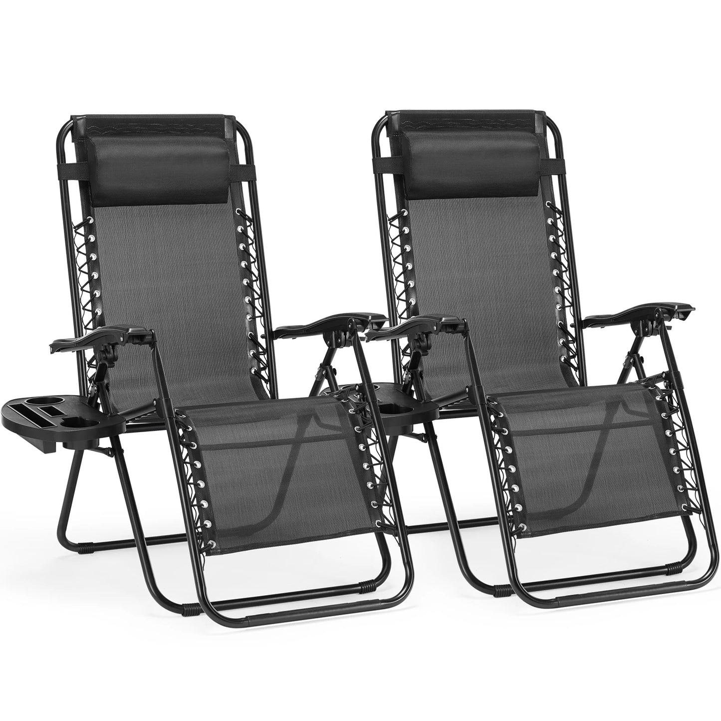 JHK Zero Gravity Recliner Set Of 2 Portable Outdoor Patio Lounge Chairs With Cup Holders