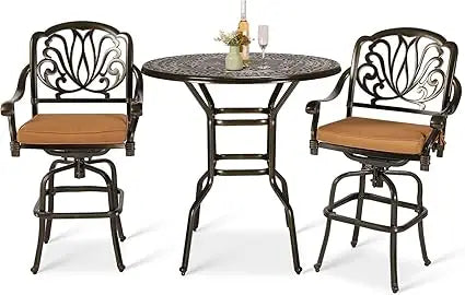 DAFIFY 3-Piece Patio Swivel Bar Stool Set All-Weather Aluminum Furniture